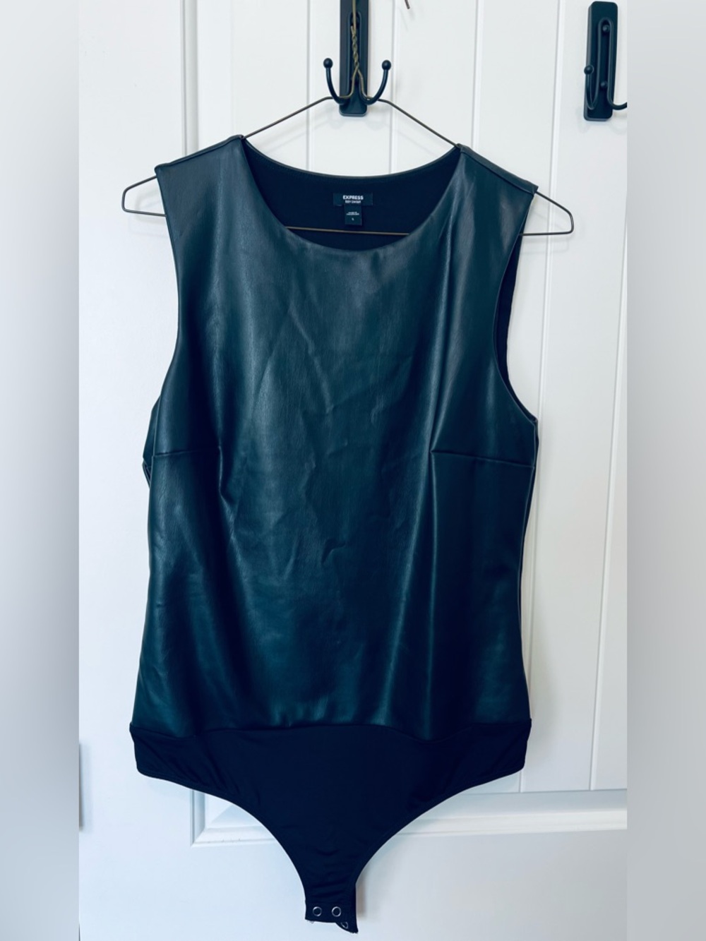 Express Women's Black Faux Leather Bodysuit - Large